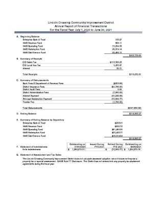 thumbnail of Lincoln Crossing CID Financial Report FYE 2021